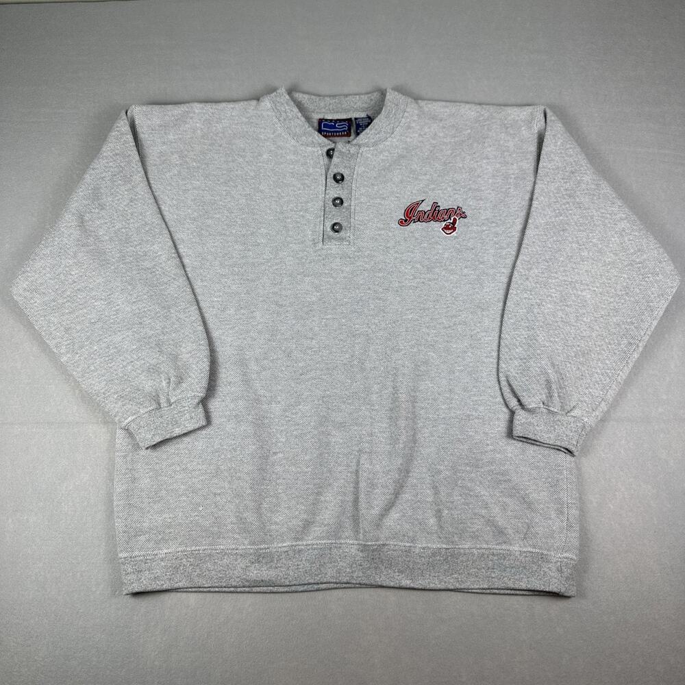 Vintage Crable CS Sportswear Cleveland Indians Quarter Button Sweater Gray Large